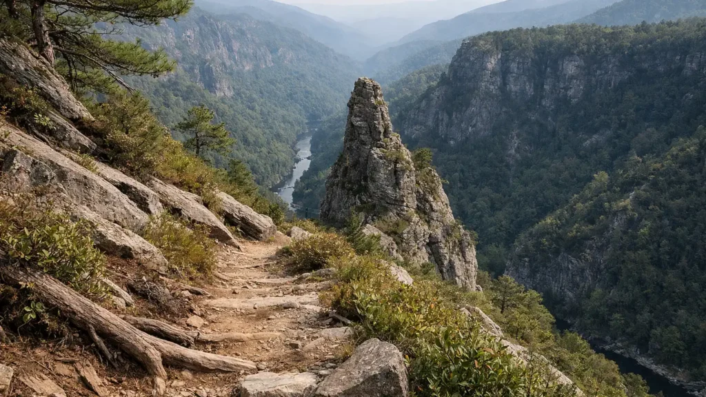 Freestanding rock spire in Linville Gorge from the Babel Tower Trail