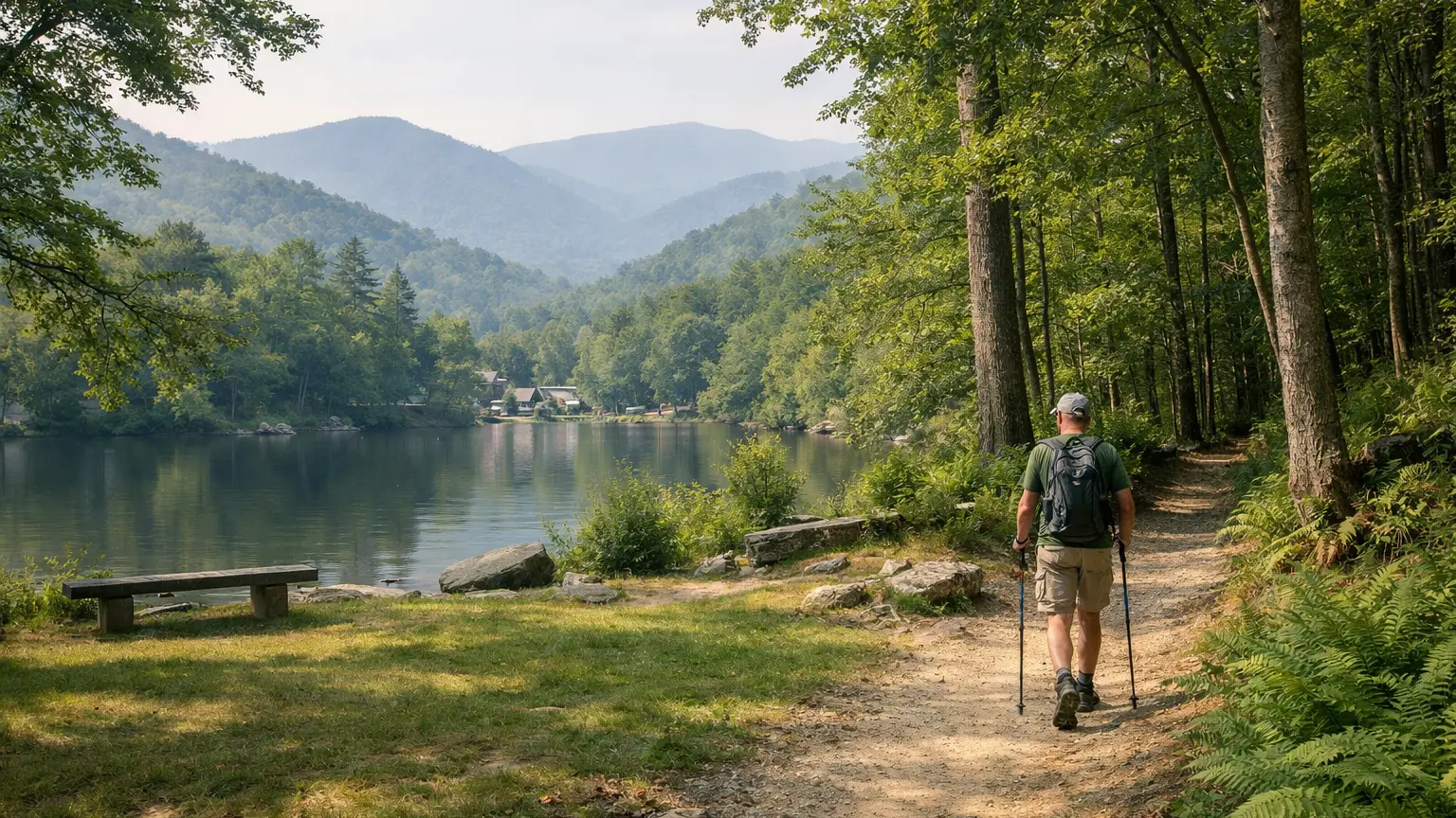 Forest and riverside trail near the town of Black Mountain, NC