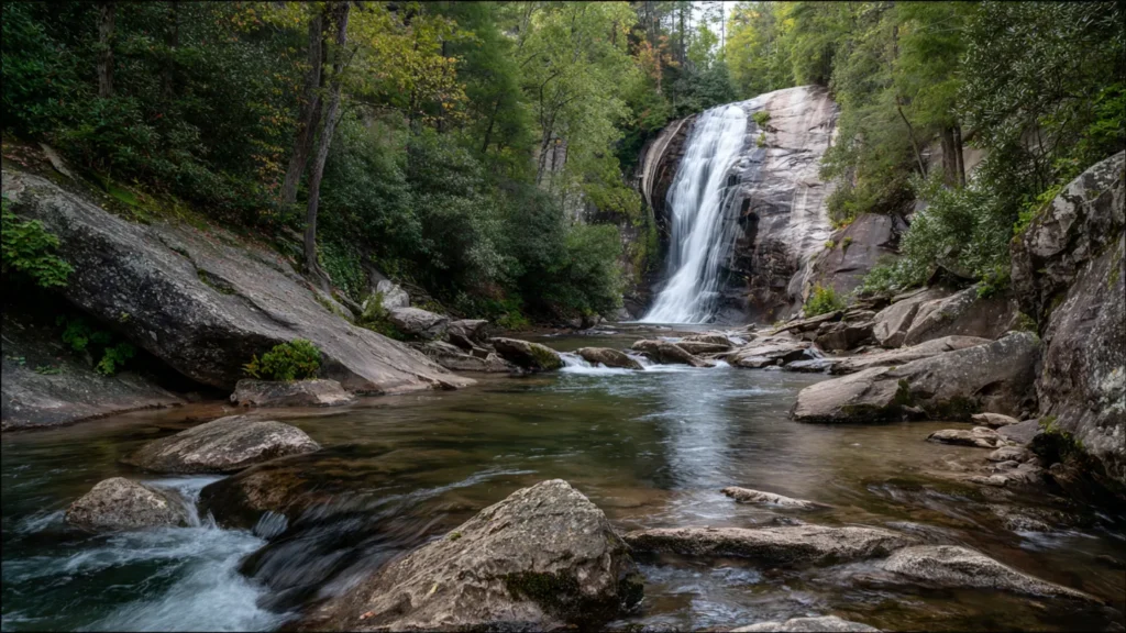 Bridal Veil Falls, a scenic waterfall hike near Brevard, North Carolina