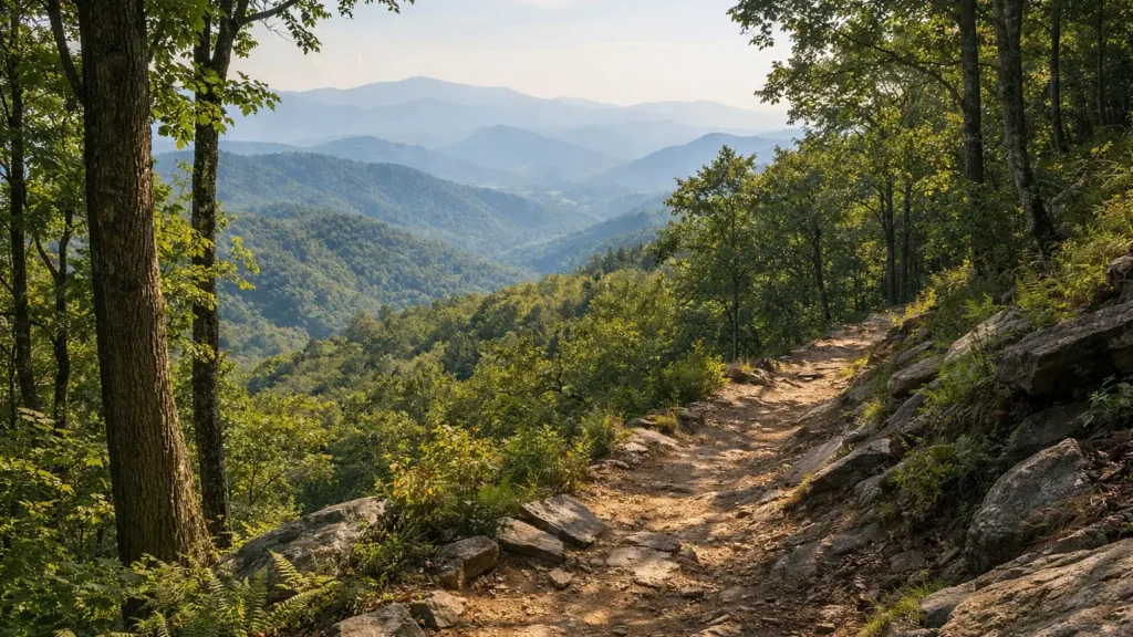 Wooded ridge trail in Doughton Park on the Blue Ridge Parkway