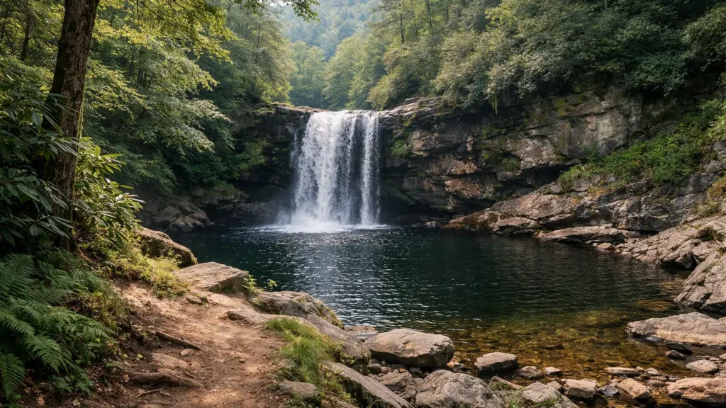 Waterfall dropping into a deep pool at Courthouse Falls