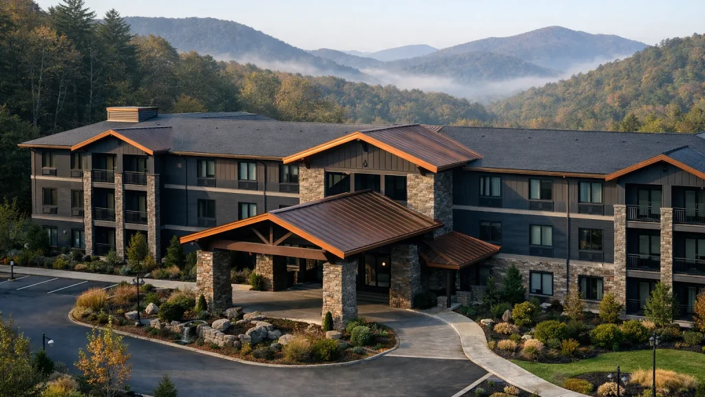 Illustrative image of a lodging in Western North Carolina, not a photo of Courtyard by Marriott