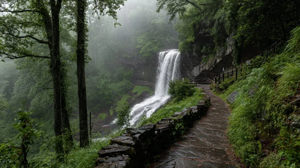 Dry Falls, an easy waterfall stop near Highlands, North Carolina