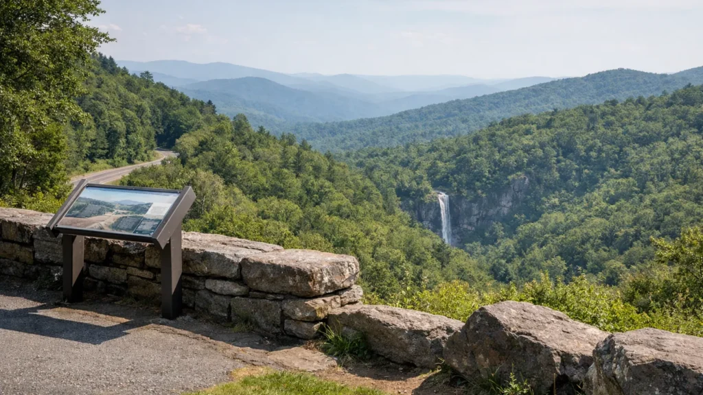 Distant waterfall view from Glassmine Falls Overlook