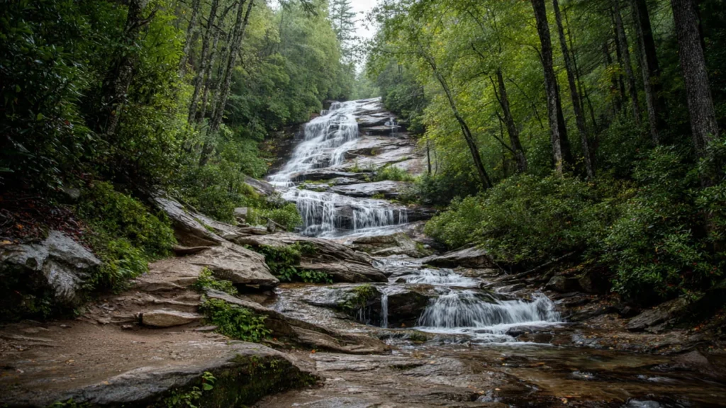 Glen Falls, a multi-tier waterfall hike near Highlands, North Carolina