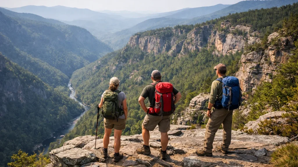 Rocky overlook above Linville Gorge from the Hawksbill Trail