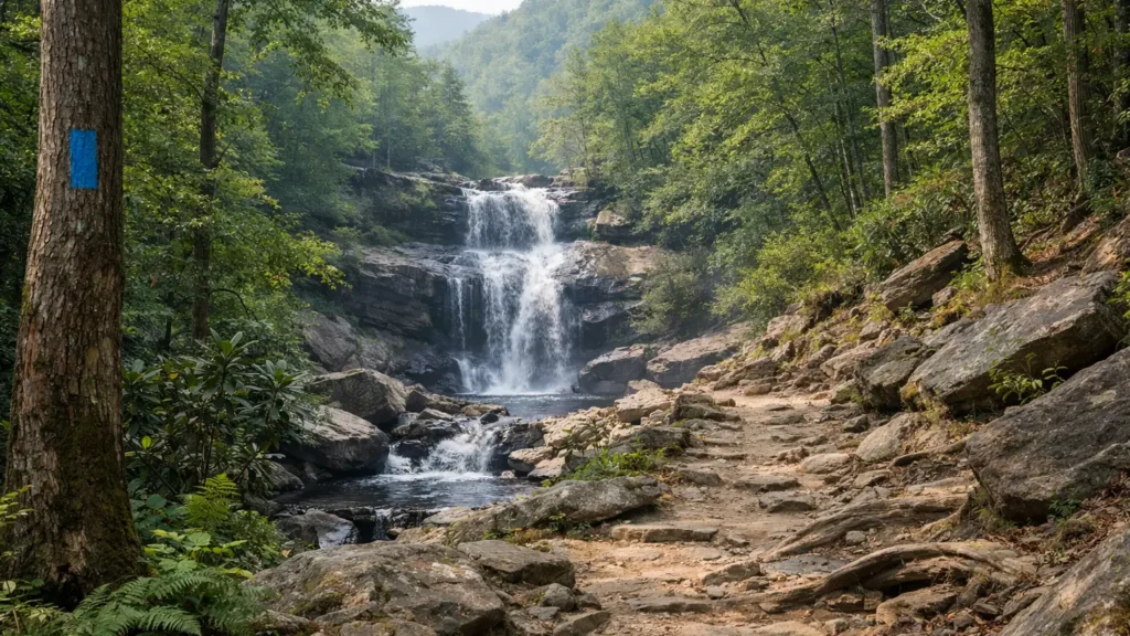 Tall waterfall on the High Shoals Falls Loop
