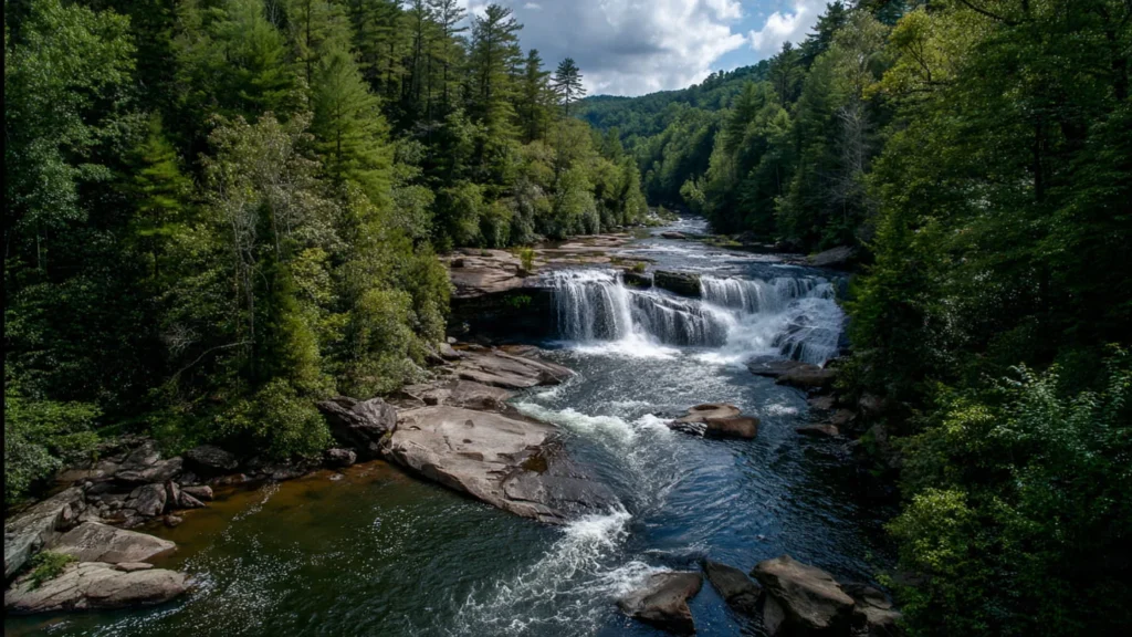Hooker Falls, an easy family-friendly waterfall hike near Brevard, North Carolina