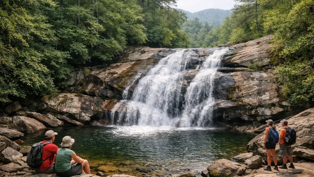 Waterfall over sandstone into a plunge pool at Indian Creek Falls