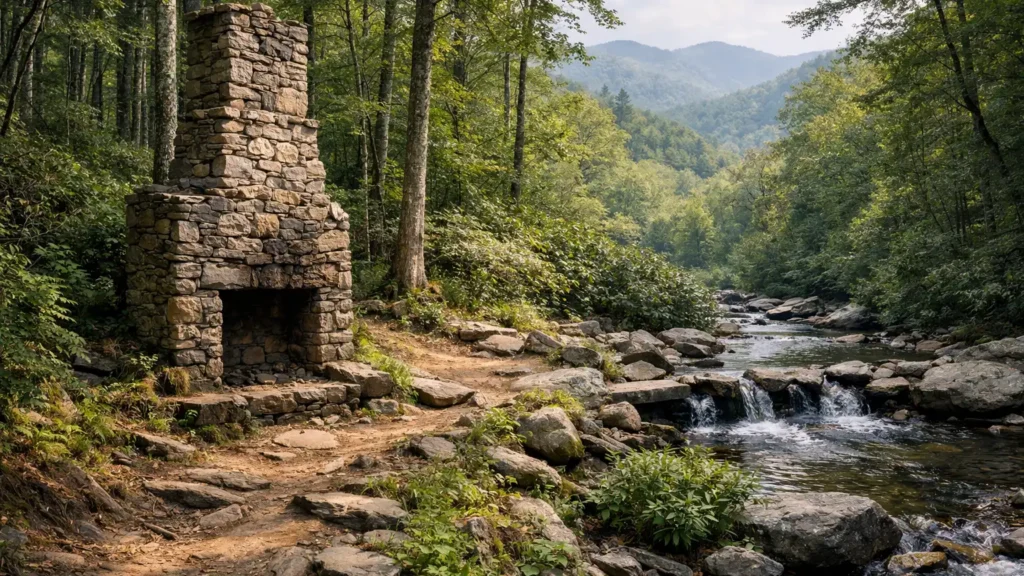 Historic CCC camp ruins along the Kephart Prong Trail