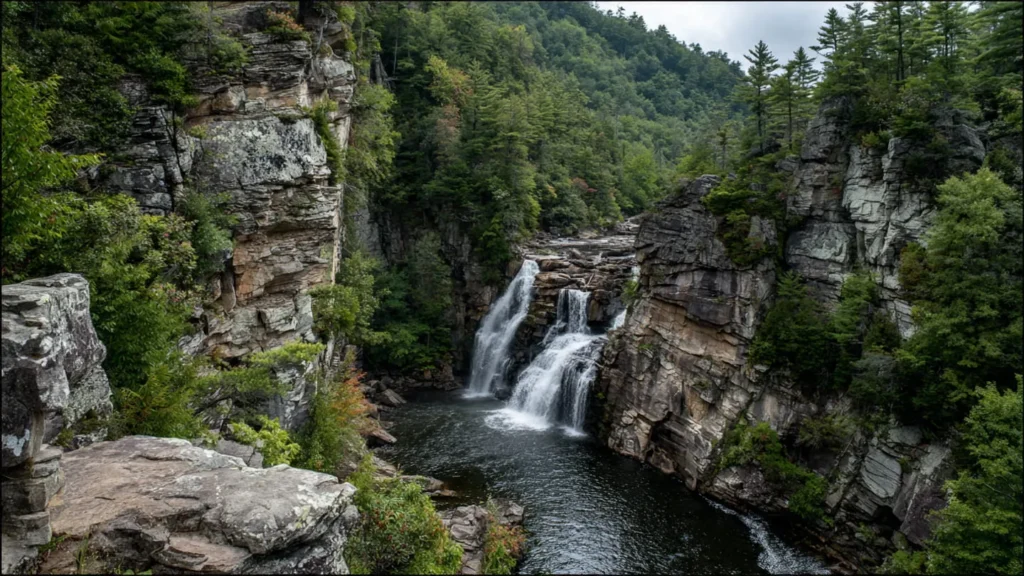 Linville Falls, a scenic waterfall hike on the Blue Ridge Parkway, North Carolina