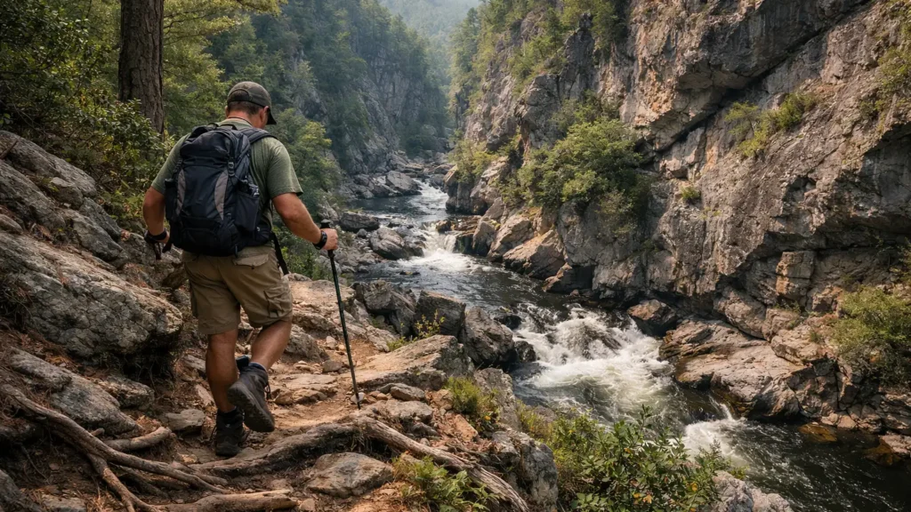 Primitive trail descending into Linville Gorge