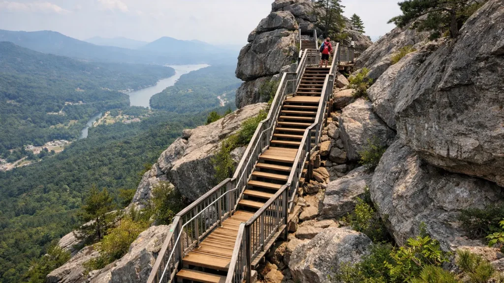 Stairway through boulders on the Outcroppings Trail