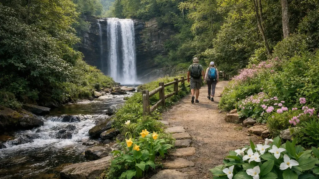 Waterfall in the botanical preserve at Pearson's Falls