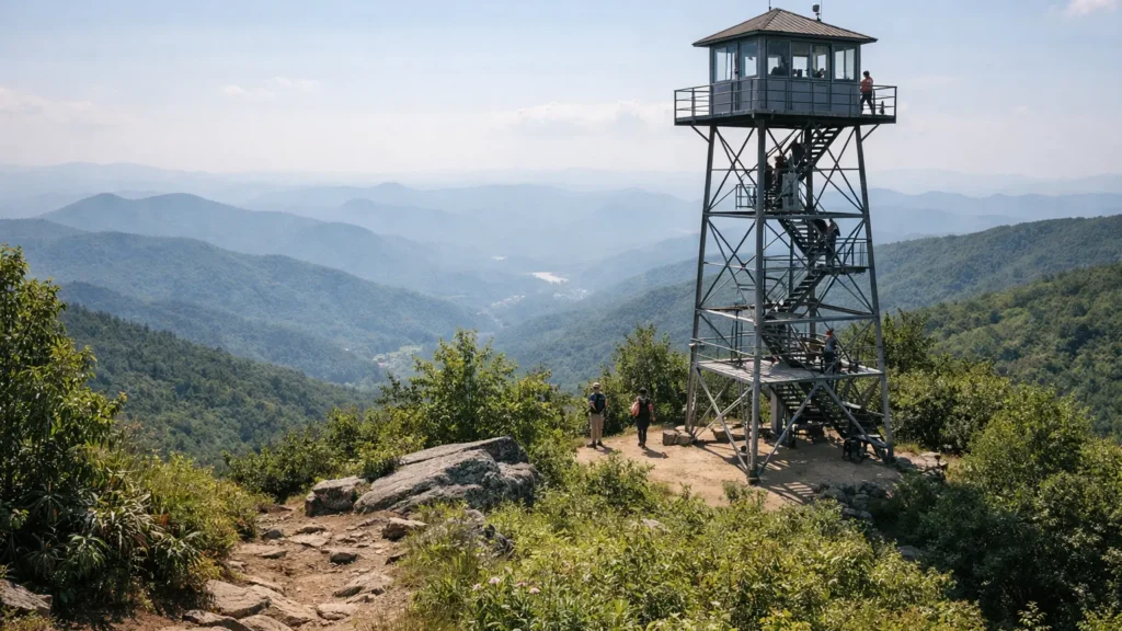 Restored historic fire tower atop Rich Mountain