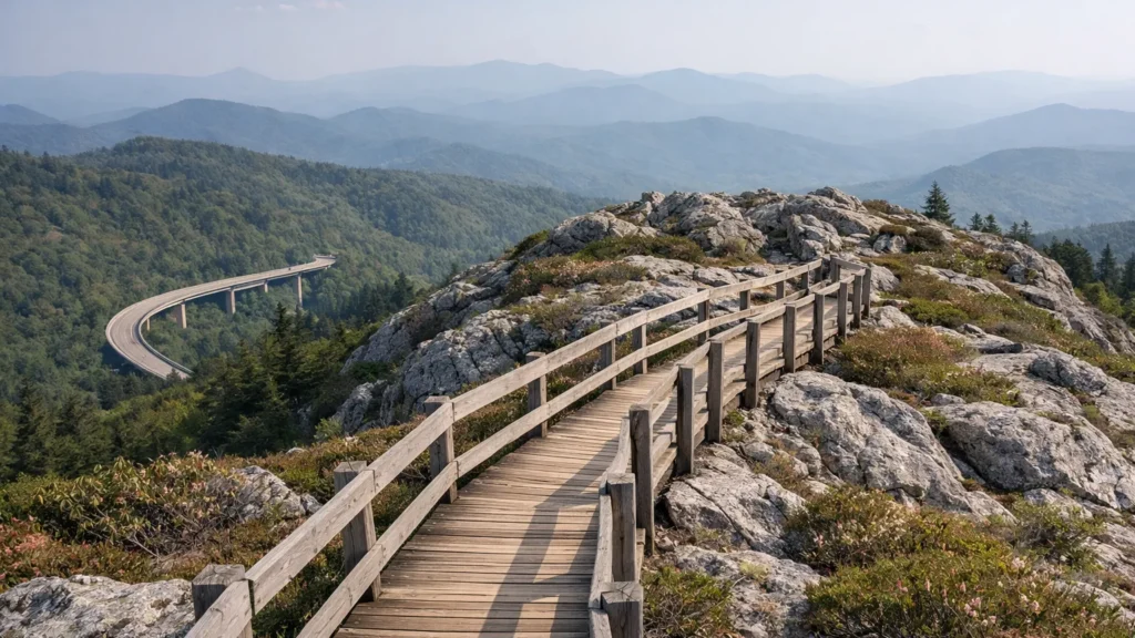 Boardwalk trail across Rough Ridge near the Linn Cove Viaduct
