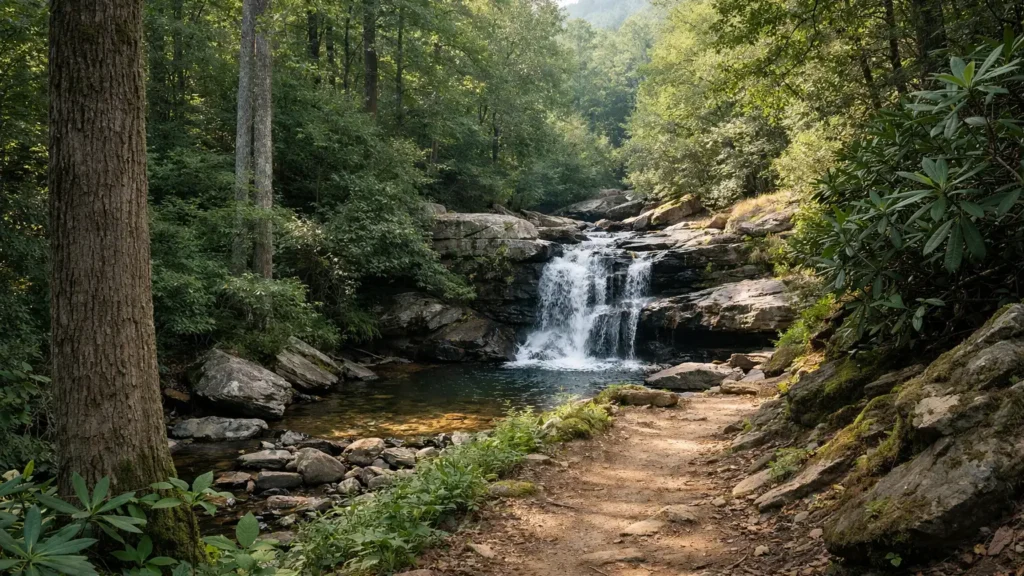 Short forest trail leading to Slick Rock Falls