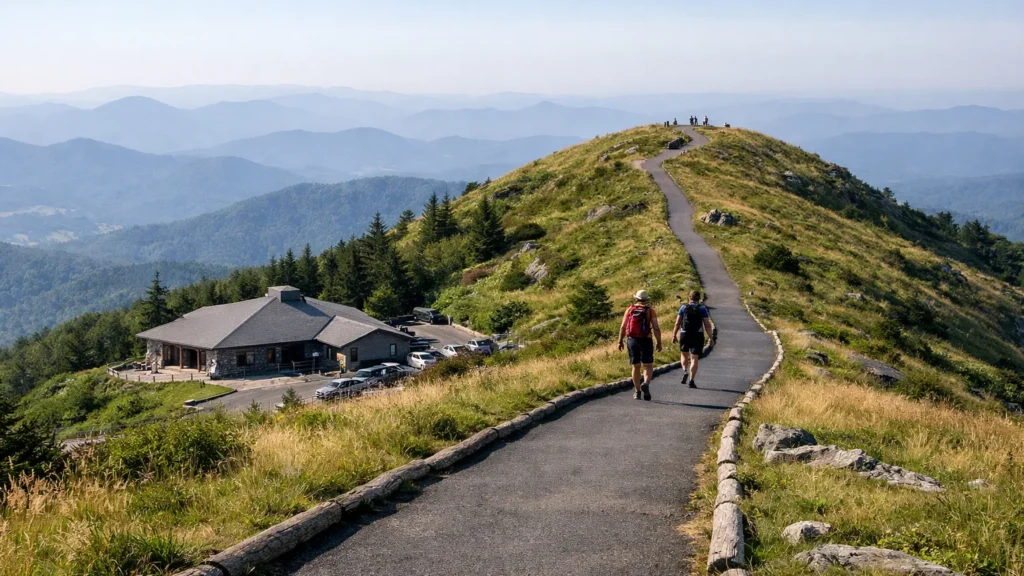 Paved trail climbing to the Waterrock Knob summit
